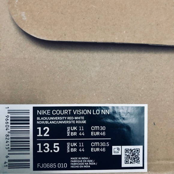 Nike - Court Vision Low Men's Black and Red Sustainable Sneakers - Size 12 - Picture 11 of 15